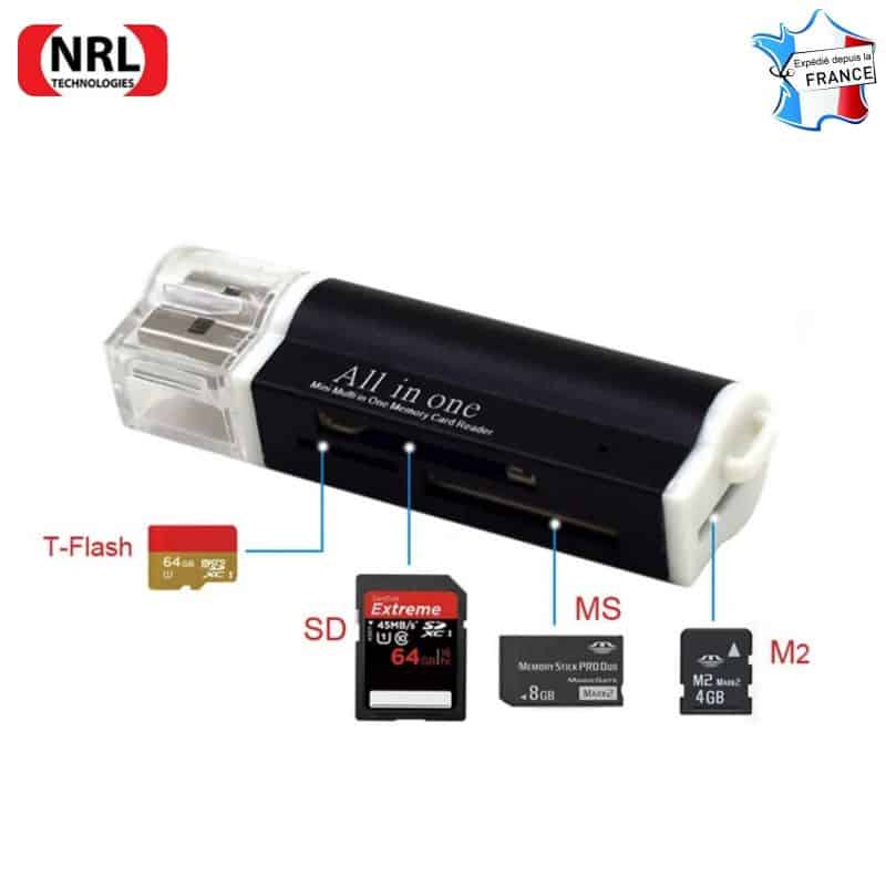 LECTEUR CARTES MEMOIRE USB SD MICRO-SD MMC M2 NOIR